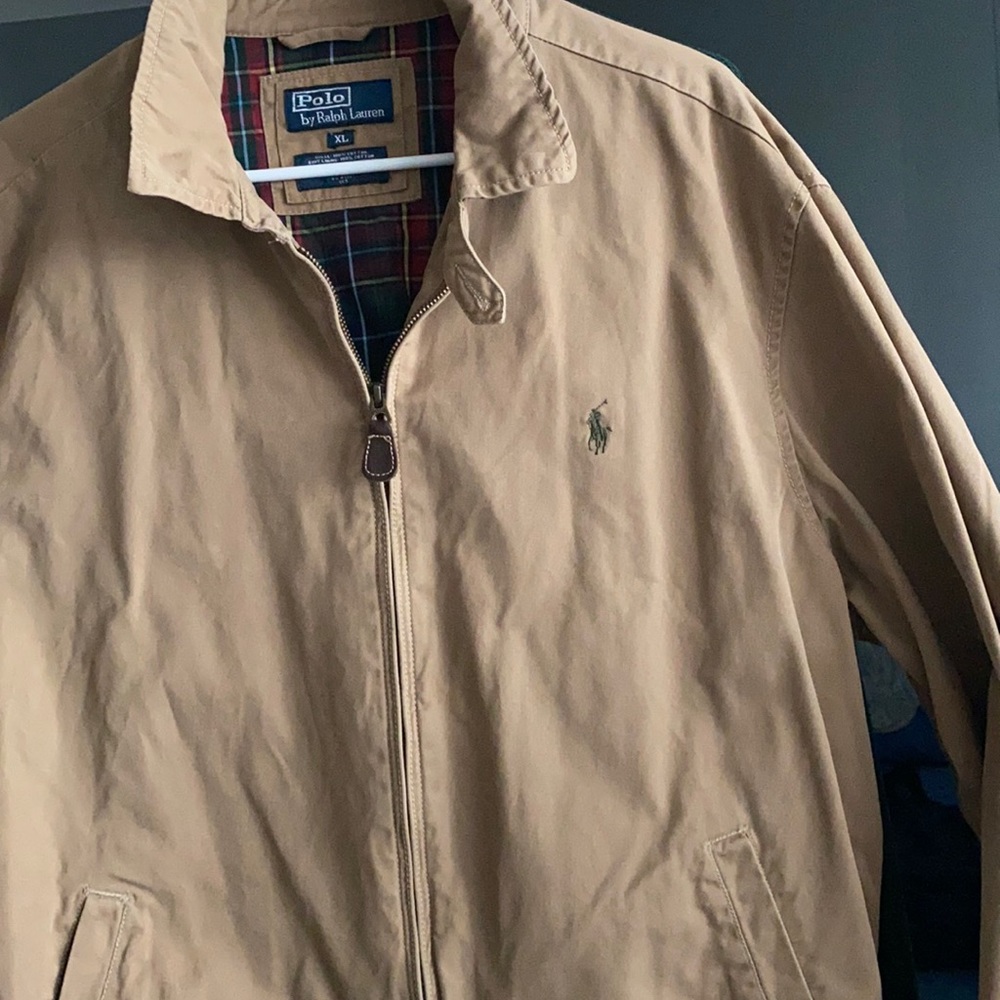 Tan color spring jacket. Get the jump on the season.